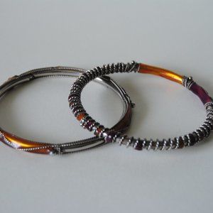 Silver Orange & Pink Enamel Bangle Bracelets